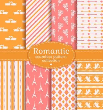 Love and romantic seamless patterns. Vector set. Stock Illustration