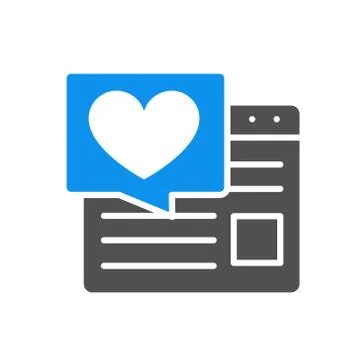 Love article on the Internet colored icon. Website with speech bubble and heart Stock Illustration