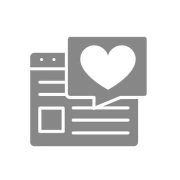Love article on the Internet grey icon. Website with speech bubble and heart Stock Illustration