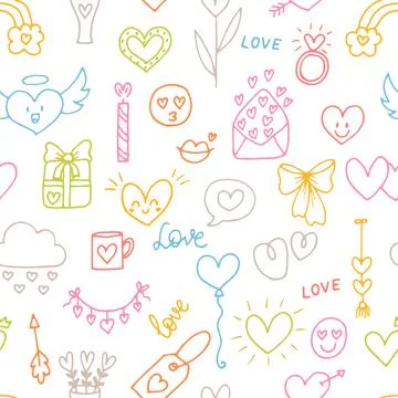 Love background. Romantic seamless pattern. Valentine, wedding design. Wrap.. Stock Illustration