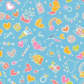 Love background. Romantic seamless pattern. Valentine, wedding design. Wrap.. Stock Illustration