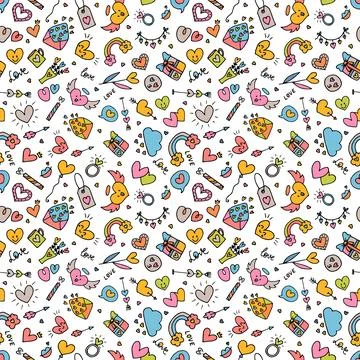 Love background. Romantic seamless pattern. Valentine, wedding design. Wrap.. Stock Illustration