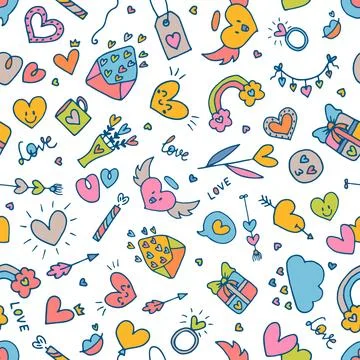 Love background. Romantic seamless pattern. Valentine, wedding design. Wrap.. Stock Illustration