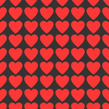 Love Background Seamless Pattern. Red hearts on dark background. Vector illus Stock Illustration