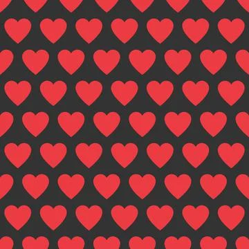 Love Background Seamless Pattern. Red hearts on dark background. Vector illus Stock Illustration