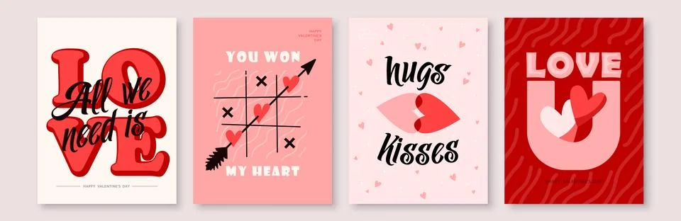 Love background set vector illustration. Happy Valentines Day cards with hear Stock Illustration