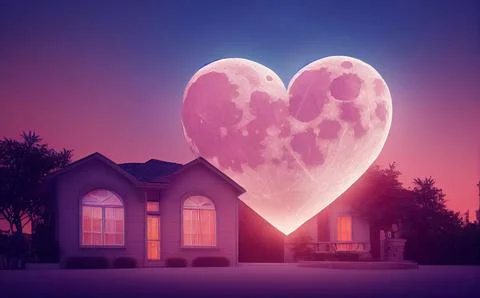 Love background. Valentines day concept with a heart shaped moon. Stock Illustration