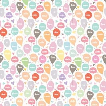 Love Balloon Seamless Pattern with Heart and Star Stock Illustration