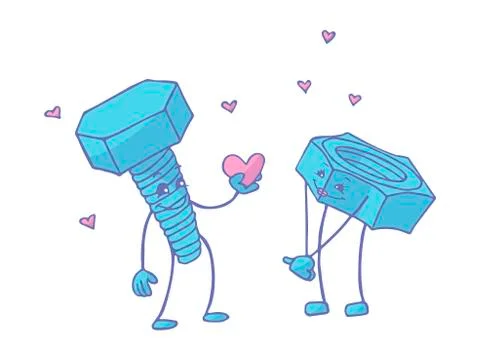 Love between bolt and nut. Vector illustration on white background. Stock Illustration