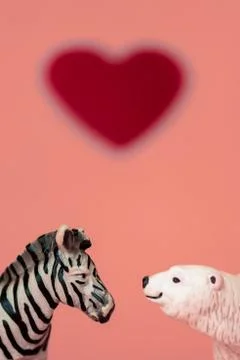 Love between the different and opposed: a polar bear and a zebra Stock Photos