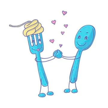 Love between fork and spoon. Vector illustration on white background. Stock Illustration