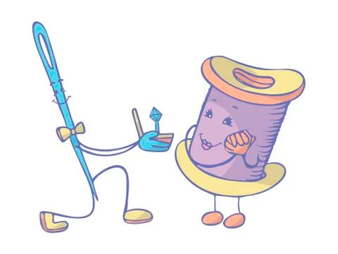 Love between needle and thread. Vector illustration on white background. Stock Illustration
