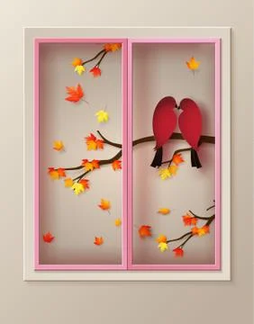 Love Bird perched on a branch of maple tree. Stock Illustration