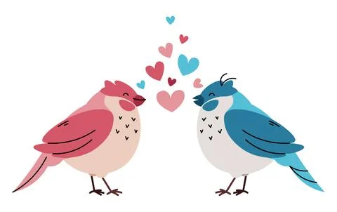 Love birds on isolated background. Vector illustration for Valentine's day in Stock Illustration