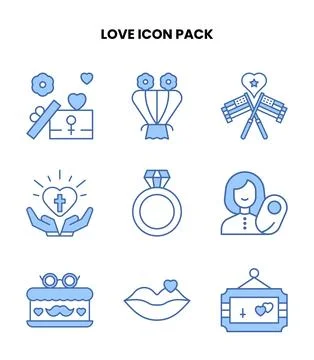 Love Blue Icons Pack Stock Illustration