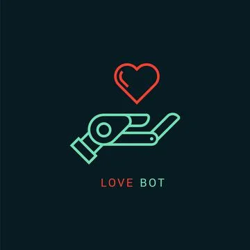 Love bot. Linear icon is the robots hand with a heart in two colors Stock Illustration