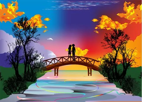 In love on the bridge Stock Illustration