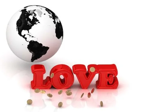 LOVE bright color letters, black and white Earth on a white background Stock Illustration