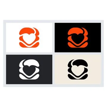 Love Burger Logo Icon Set Minimalist Design Stock Illustration