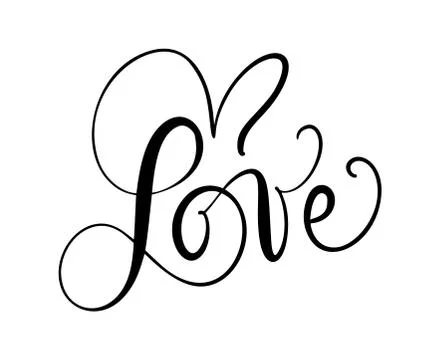 Love calligraphic vector text with romantic hearts. Handwritten ink lettering Illustrazione stock