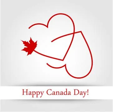 Love for Canada card with maple leaf and red hearts  Stock Illustration