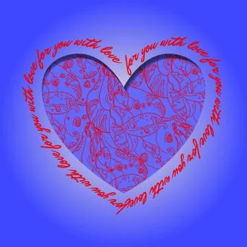 Love card. Deep blue red heart design with abstract  pattern. Stock Illustration