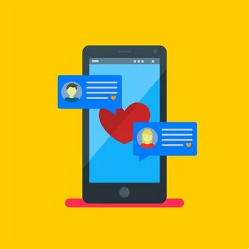 Love chat with two bubble replying on phone. Online Dating Concept. Flat Mo.. Stock Illustration