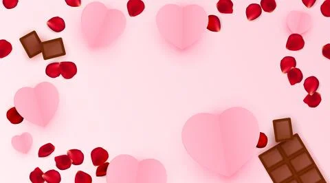 Love Chocolate. Valentines Day Greeting Card. Red white hearts paper cut style Stock Illustration