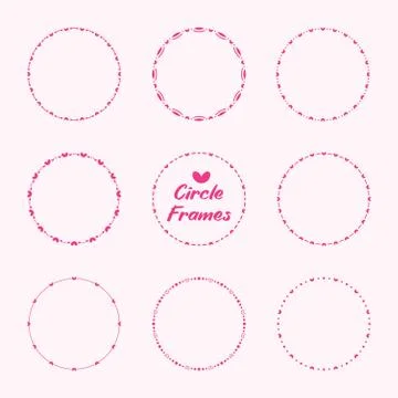 Love Circle Frames Set with love, line, dot, and decorative shapes for Design Stock Illustration