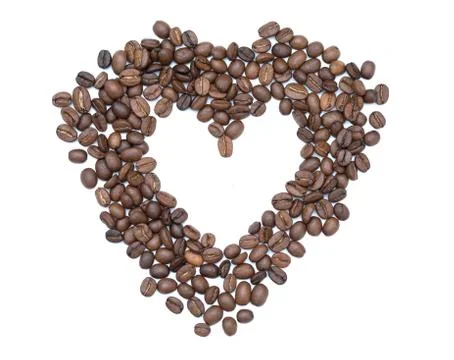 Love Coffee flat lay: empty white background heart, perfect for messages, signs Stock Photos