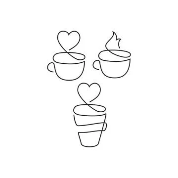 Love coffee monoline. Vector hand drawn line icon template Illustrazione stock
