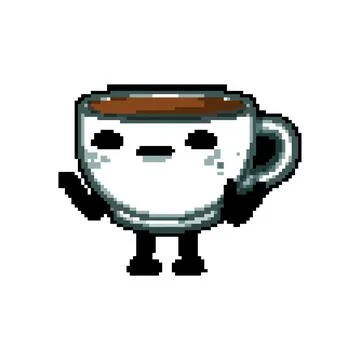 Love coffee mug character pixel art vector illustration Stock Illustration