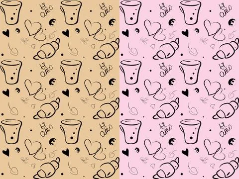 LOVE coffee seamless pattern. Hand drawn sketch style illustration of coffee cup Stock-Illustration