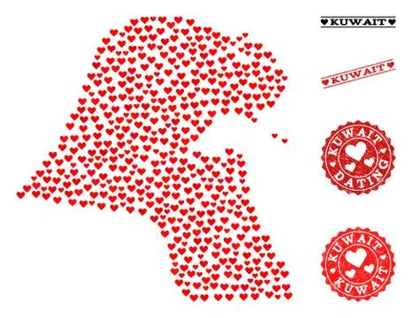 Love Collage Map of Kuwait and Grunge Stamps for Valentines Stock Illustration