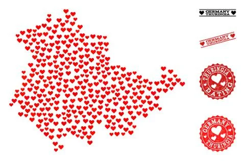 Love Collage Map of Thuringia State and Grunge Stamps for Valentines Illustrazione stock