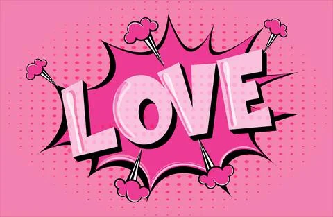 Love Comic Halftone text on cartoon explosion pink background Stock Illustration