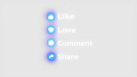 Like, Love, Comment, and Share Button Animation with Neon Glow Stock Footage 320622420