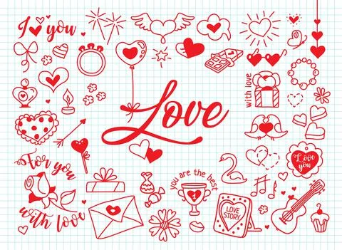 Love composition in doodle style Illustrazione stock