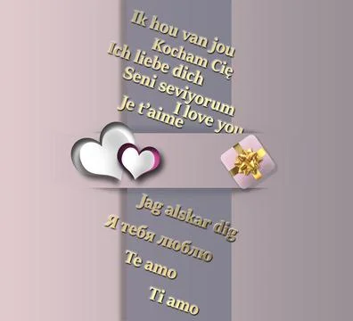 Love concept in different languages on pastel pink background Stock Illustration