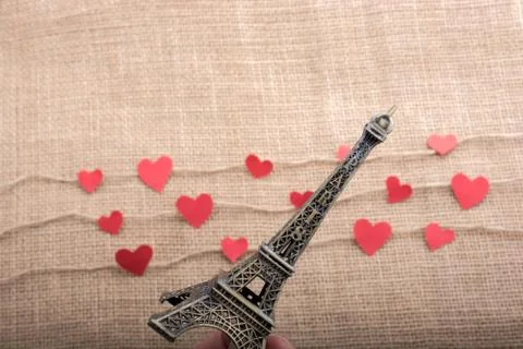 Love concept with Eiffel tower and heart shaped icons 스톡 사진