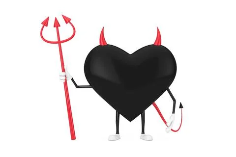 Love Concept. Evil Devil Heart Cartoon Mackot Character Person with Pitchfork Stock Illustration