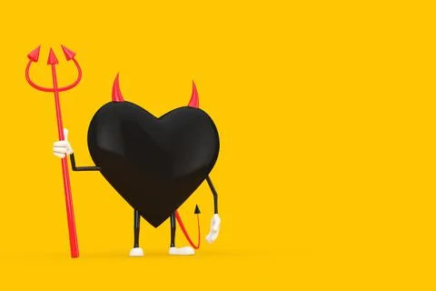 Love Concept. Evil Devil Heart Cartoon Mackot Character Person with Pitchfork Stock Illustration