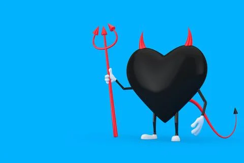 Love Concept. Evil Devil Heart Cartoon Mackot Character Person with Pitchfork Stock Illustration