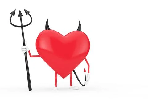 Love Concept. Evil Devil Heart Cartoon Mackot Character Person with Pitchfork Stock Illustration