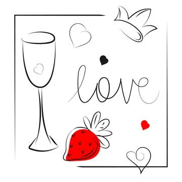 Love concept hand drawn set of icons, sketch style. Cute isolated elements for Stock Illustration