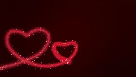 Love concept. Red Particles forming two Heart Shapes on Dark Background Stock Footage 260633569