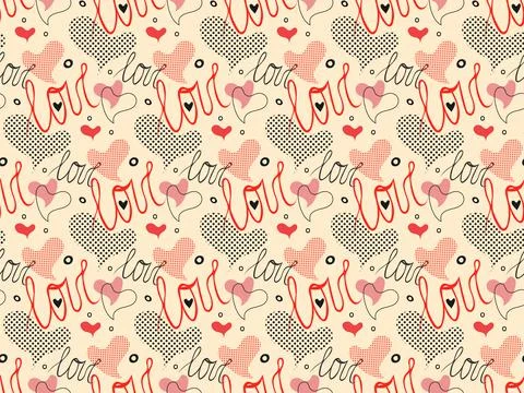 Love concept seamless pattern. Modern stylish geometrical design, handdrawn text Stock Illustration