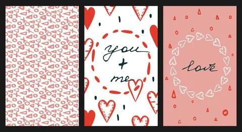 Love concept web cards set, geometric shapes, circle frame, doodle hand drawn Stock Illustration