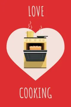 Love cooking flat poster vector template. Culinary banner design, recipe book Stock Illustration