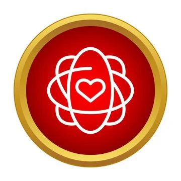 Love core atom icon with gold border Stock Illustration